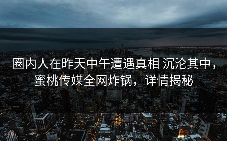 圈内人在昨天中午遭遇真相 沉沦其中，蜜桃传媒全网炸锅，详情揭秘