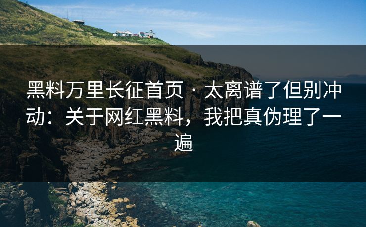 黑料万里长征首页 · 太离谱了但别冲动：关于网红黑料，我把真伪理了一遍